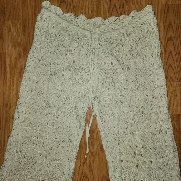 Solai The Label Women Pull On Crochet Pant Beige Sz M boho Beach Wideleg Comfort - Picture 8 of 14